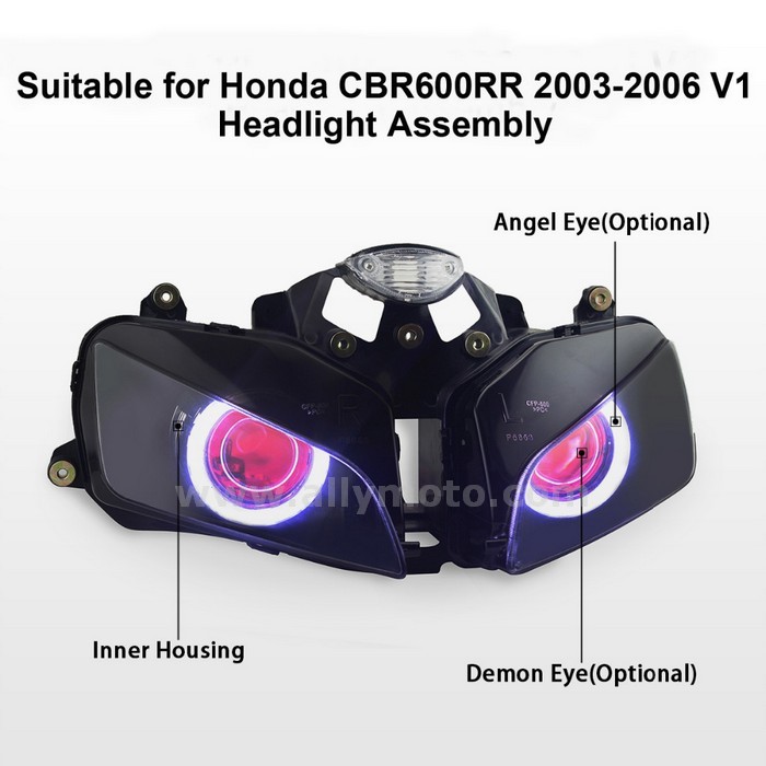 HID Projector Halo Eye Red Demon Headlight Assembly for Honda CBR600RR 2003-2006